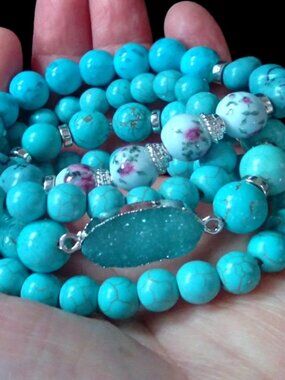 Handcrafted Turquoise & Druzy Stretch Bracelet Stack